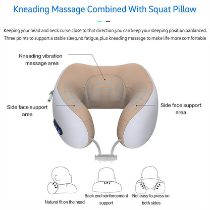 Massaging Neck Pillow - Pillow Portable Heated Massage Ideal for Travel, Relaxation and Office, U Shaped Pillow For Shoulder, Cervical Pain Relief 7983093252294-2