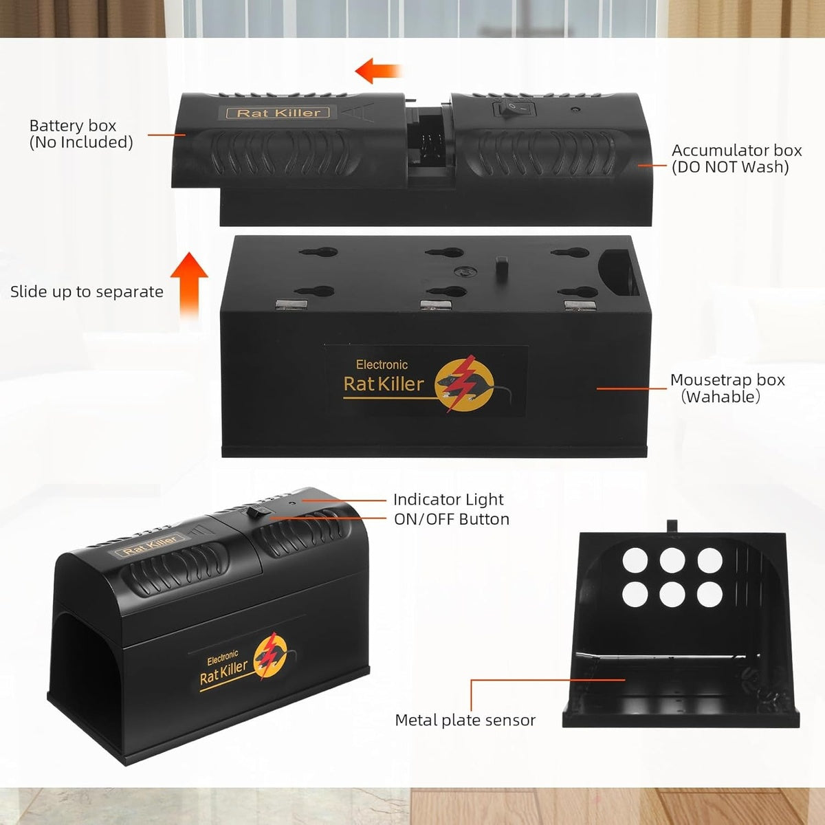 Electric Mouse Trap 6000-8000V - Rat Rodent Cage Trap Reusable Mice Killer Orchard Garden Electronic Pest Control Tool