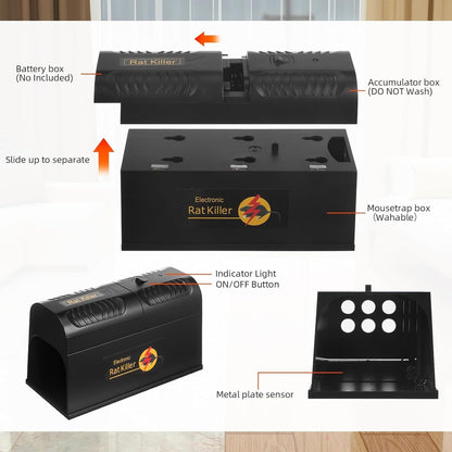 Electric Mouse Trap 6000-8000V - Rat Rodent Cage Trap Reusable Mice Killer Orchard Garden Electronic Pest Control Tool