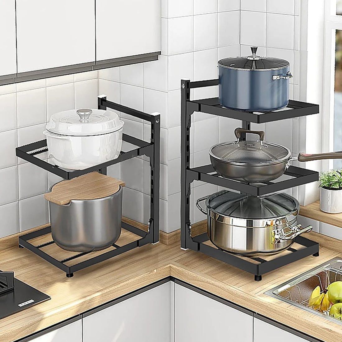 Adjustable Heavy Duty Kitchen Pot Pan Lid Organizer Rack 8571511439671-1