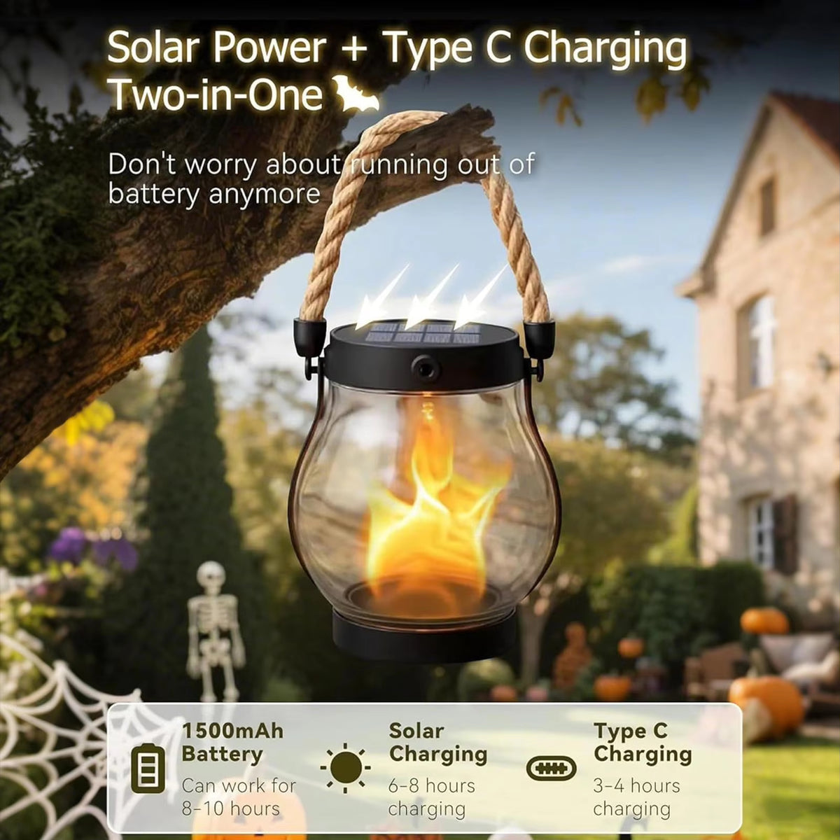 Solar Lantern Outdoor Lamp Waterproof Flame Light For Garden 9213797794035-1