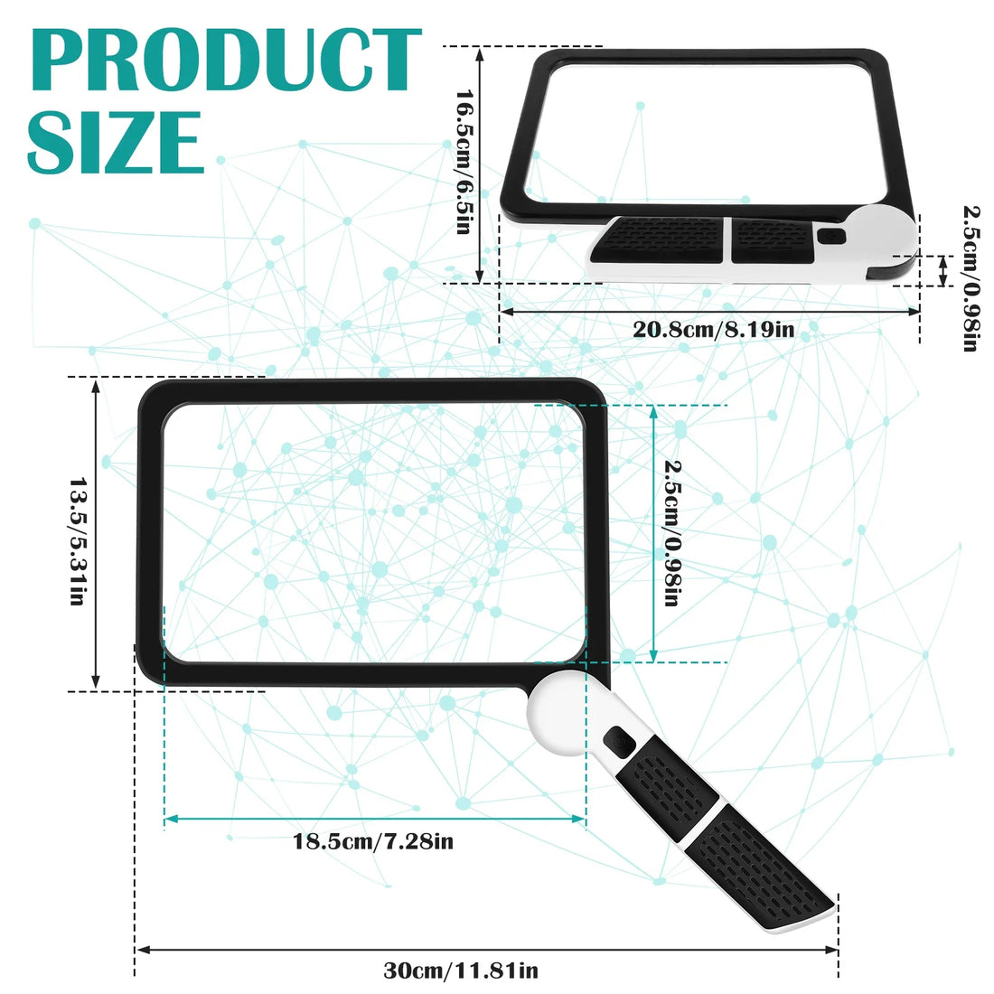 Full-Page Handheld Magnifying Glass – 5X Magnification, LED Lighted Magnifier with 3 Modes 9828296851777-1