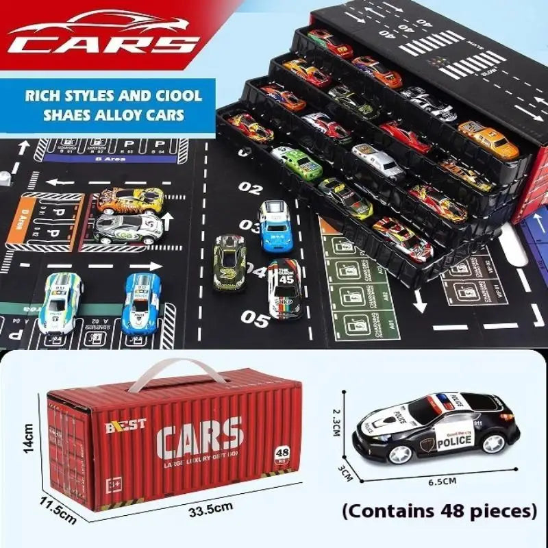 48 Mini Pull-Back Cars With Built-In Garage Set 10322074403127-1