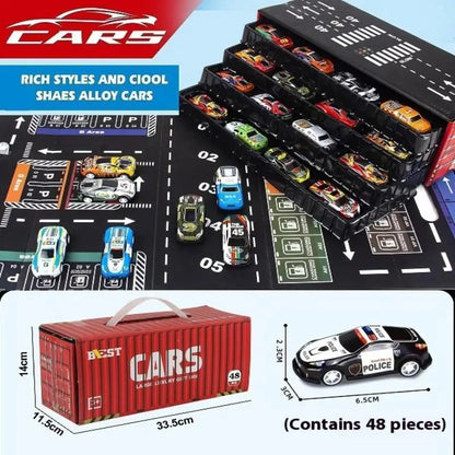 48 Mini Pull-Back Cars With Built-In Garage Set 10322074403127-1