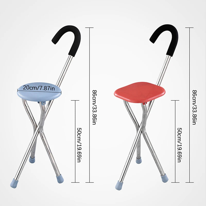 1Pc Folding Cane Seat Crutch Stool Adjustable Height Lightweight Portable 9537231159598-1