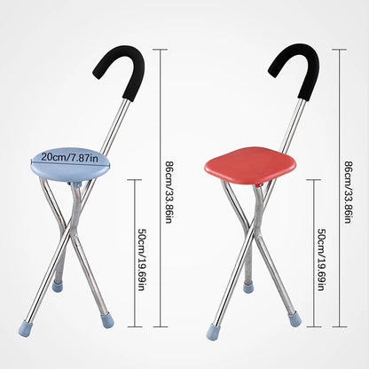 1Pc Folding Cane Seat Crutch Stool Adjustable Height Lightweight Portable 9537231159598-1
