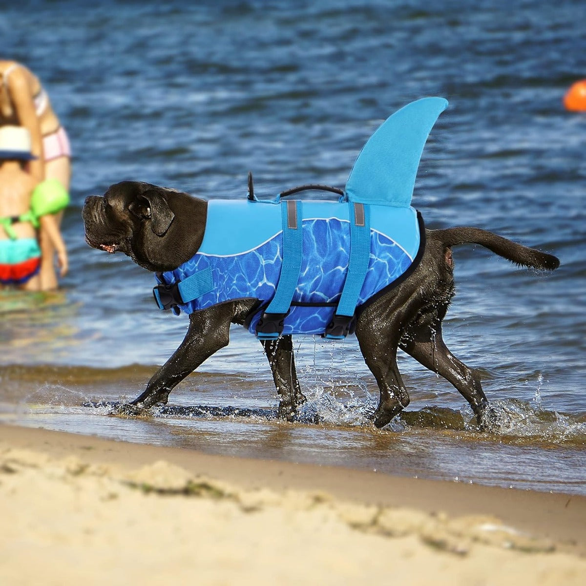 Size XS Beige And Blue Sailboat Pattern Pet Life Jacket for Dogs - Summer Swimming Safety Vest with Shark Fin for Small to Large Breeds V888-ELOSUNG23303