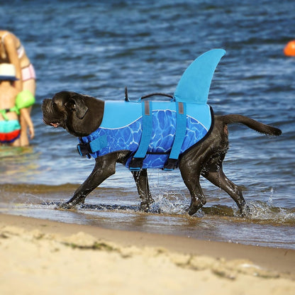 Size XS Beige And Blue Sailboat Pattern Pet Life Jacket for Dogs - Summer Swimming Safety Vest with Shark Fin for Small to Large Breeds V888-ELOSUNG23303