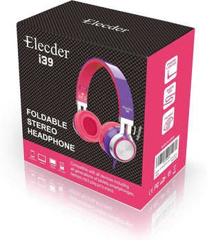 Elecder I39 Headphones With Microphone Foldable Lightweight Adjustable On Ear Headsets With 3.5Mm Jack For Cellphones Computer Mp3/4 Kindle School Purple/Pink