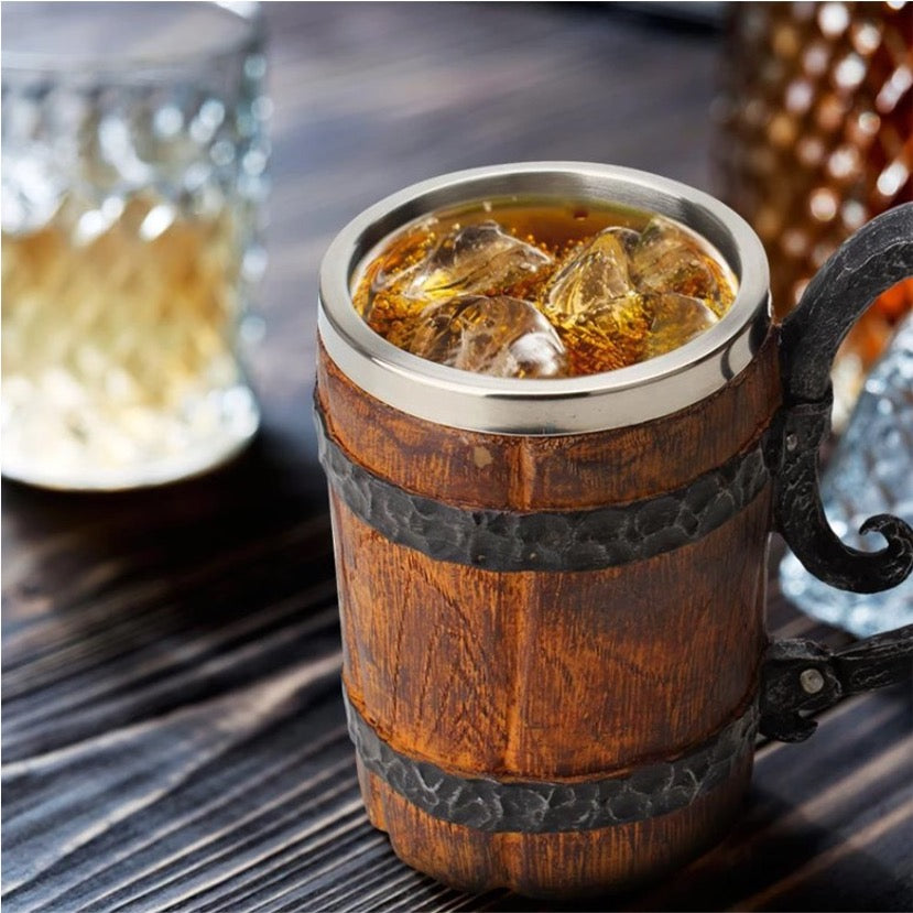 Wooden Barrel Stainless Steel Mug – Rustic And Durable Design