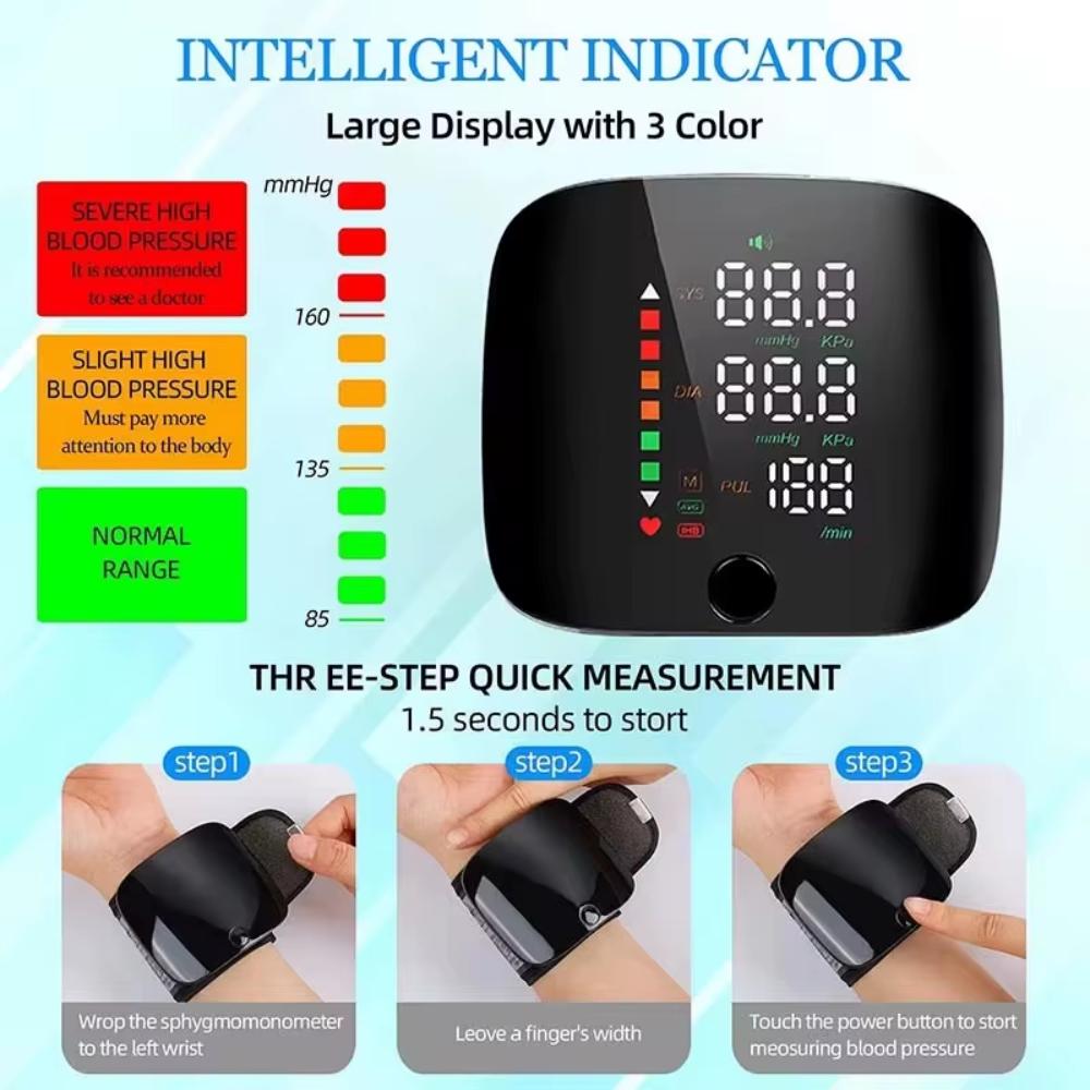 Smart Wrist Blood Pressure Monitor – Electronic Portable Sphygmomanometer with Voice Alerts 9749363065153-1