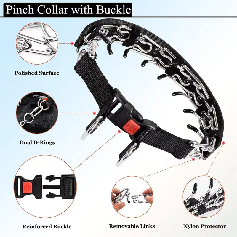 Adjustable Prong Collar With Stainless Steel Links Nylon Cover For Dogs