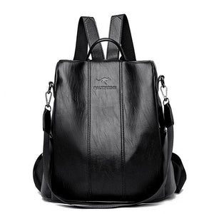 Anti-Theft Leather Backpack – Vintage Shoulder Bag