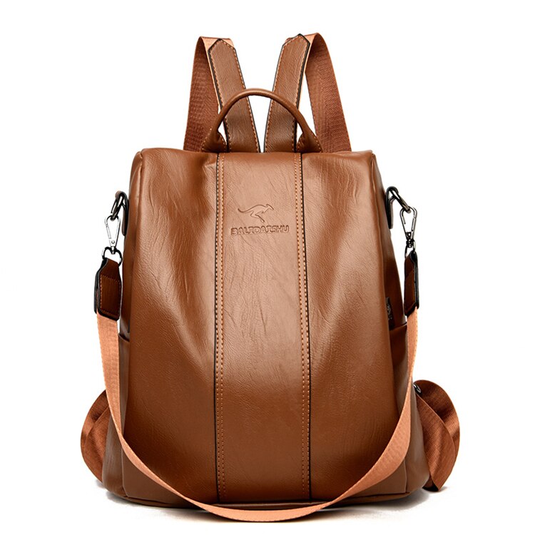 Anti-Theft Leather Backpack – Vintage Shoulder Bag