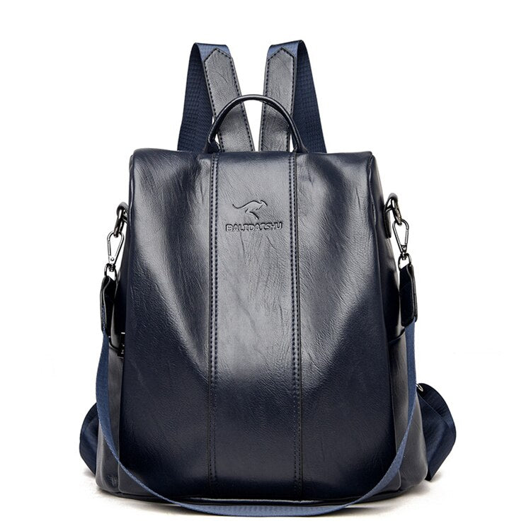 Anti-Theft Leather Backpack – Vintage Shoulder Bag