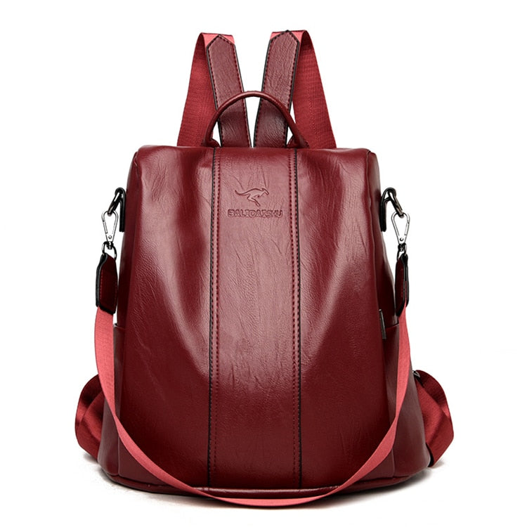 Anti-Theft Leather Backpack – Vintage Shoulder Bag