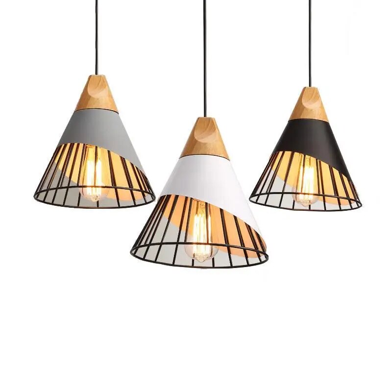 Modern Led Pendant Lamp Iron Wood Lighting Fixture 9957100421466-1