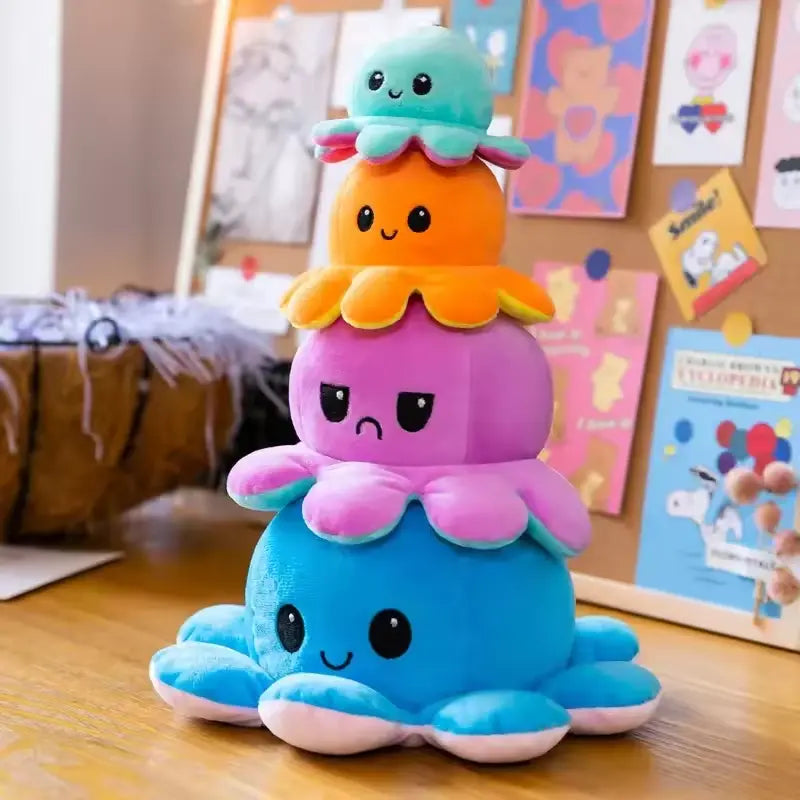 25-30 Cm Big Reversible Mood Octopus Plush - Jumbo Octopus Emotion Flip Toy Plushie Stuffed Animal