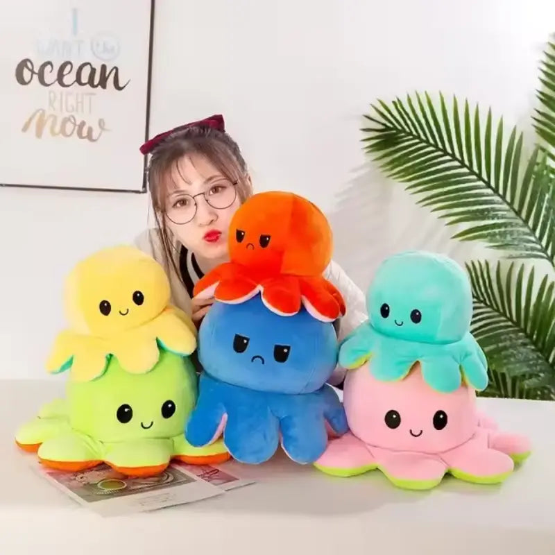 25-30 Cm Big Reversible Mood Octopus Plush - Jumbo Octopus Emotion Flip Toy Plushie Stuffed Animal