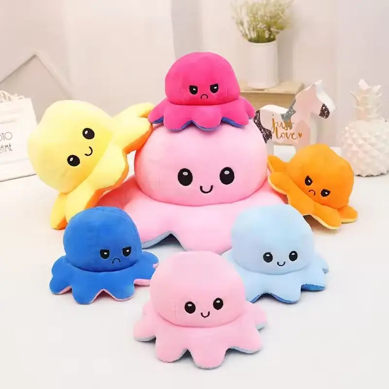 25-30 Cm Big Reversible Mood Octopus Plush - Jumbo Octopus Emotion Flip Toy Plushie Stuffed Animal