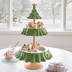 Christmas Tree Dessert Table Fruit Plate Double Layer Cake Stand Holiday Party Candy Plate Snack