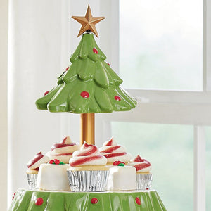 Christmas Tree Dessert Table Fruit Plate Double Layer Cake Stand Holiday Party Candy Plate Snack