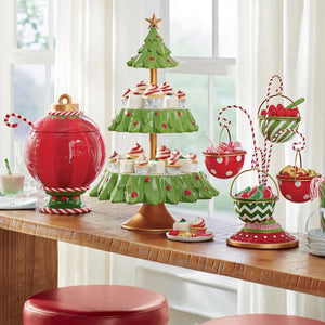 Christmas Tree Dessert Table Fruit Plate Double Layer Cake Stand Holiday Party Candy Plate Snack