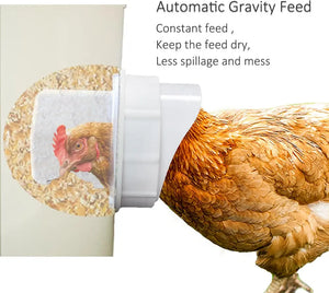 Diy Chicken Feeder, No Waste Chicken Feeder With Rat Stopper Caps With 4 Ports And 1 Hole Saw, Rain Proof And Insect Proof, For Barrels Boxes, Troughs