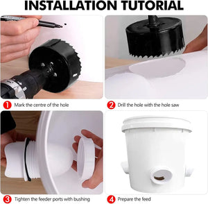 Diy Chicken Feeder, No Waste Chicken Feeder With Rat Stopper Caps With 4 Ports And 1 Hole Saw, Rain Proof And Insect Proof, For Barrels Boxes, Troughs