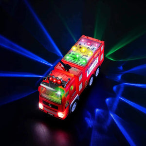 Electric Fire Truck Kids Toy - With Bright Flashing 4D Lights & Real Siren Sounds | Bump And Go Firetruck For Boys | Automatic Steering On Contact | Fire Engine Toy Trucks For Imaginative Play