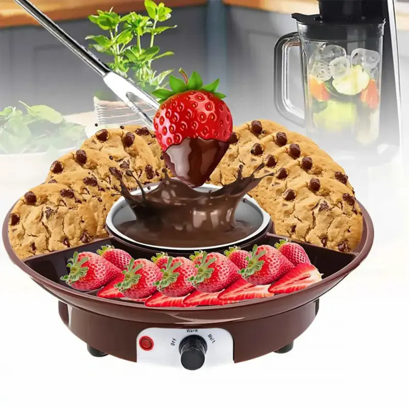 Electric Fondue Pot Set - Chocolate Fondue Kit - Temperature Control, Detachable Serving Trays, & 4 Roasting Forks - Gift Set & Date Night Idea. Serve At Movie Night Or Game Night.