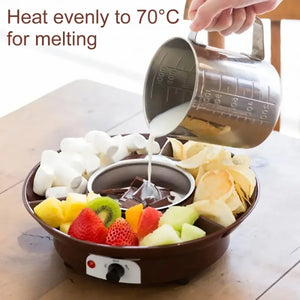 Electric Fondue Pot Set - Chocolate Fondue Kit - Temperature Control, Detachable Serving Trays, & 4 Roasting Forks - Gift Set & Date Night Idea. Serve At Movie Night Or Game Night.