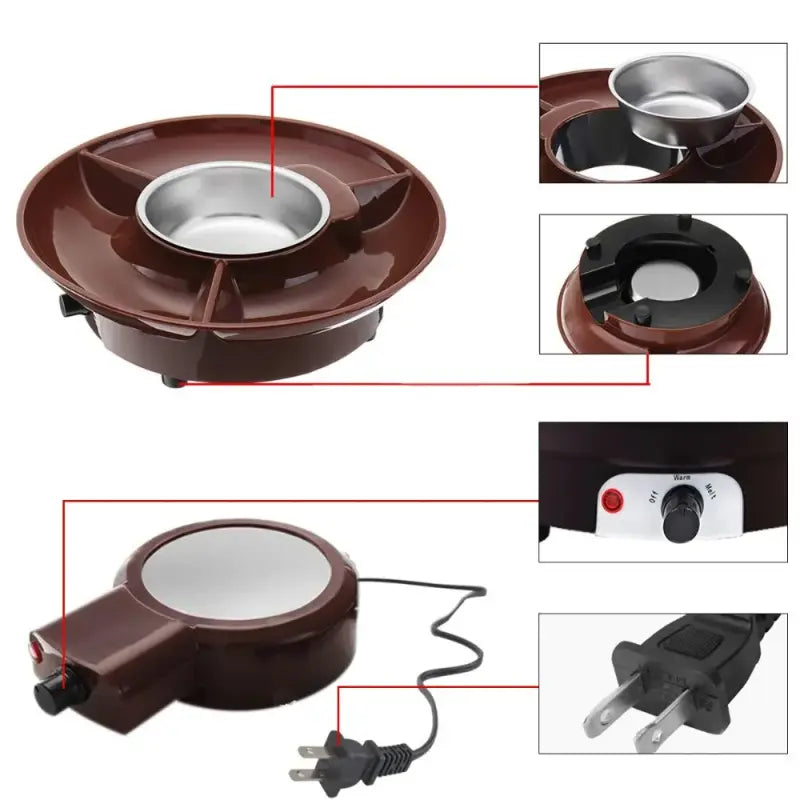 Electric Fondue Pot Set - Chocolate Fondue Kit - Temperature Control, Detachable Serving Trays, & 4 Roasting Forks - Gift Set & Date Night Idea. Serve At Movie Night Or Game Night.