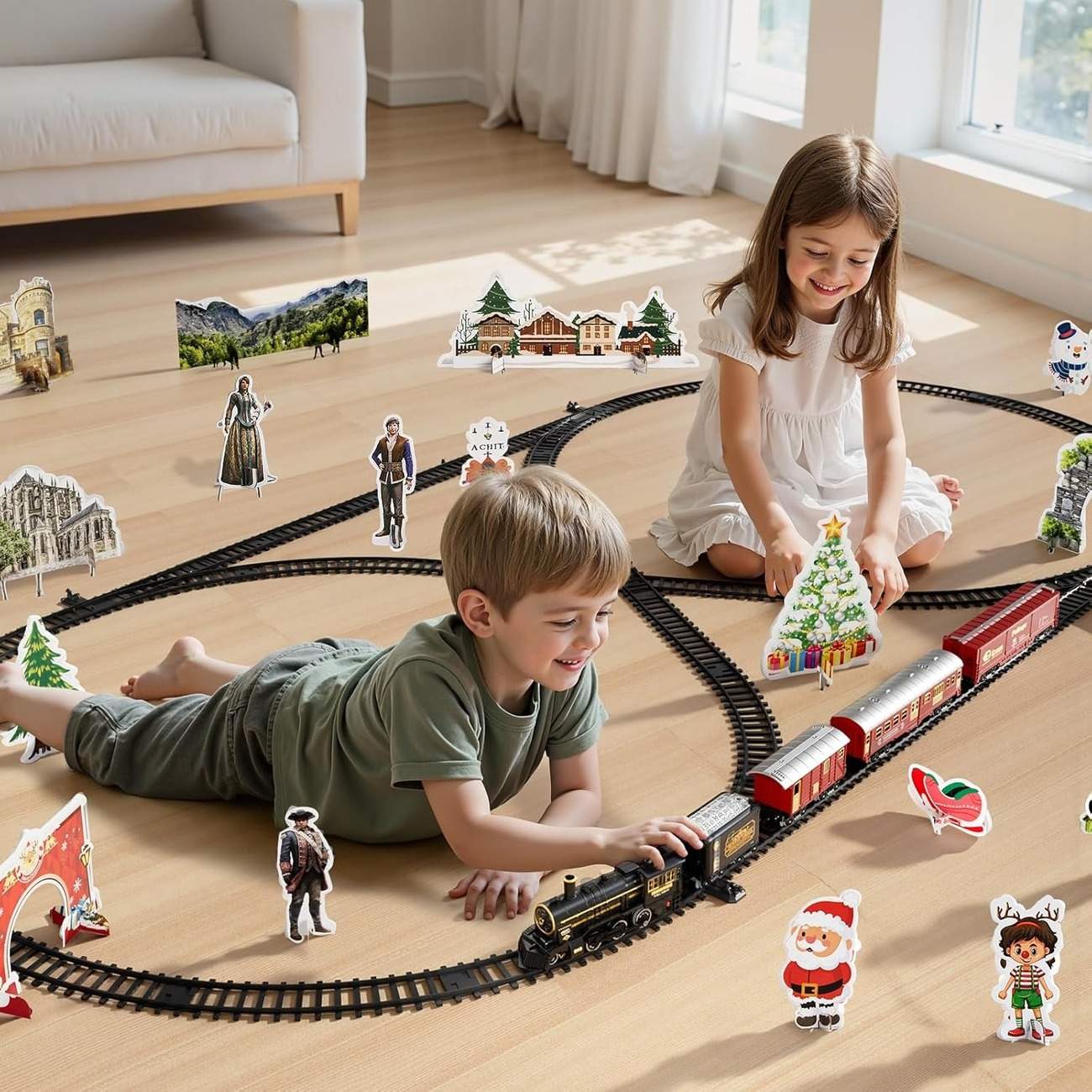 Electric Christmas Train Set - Festive Toy With Flexible Tracks For Magical Winter Evenings
