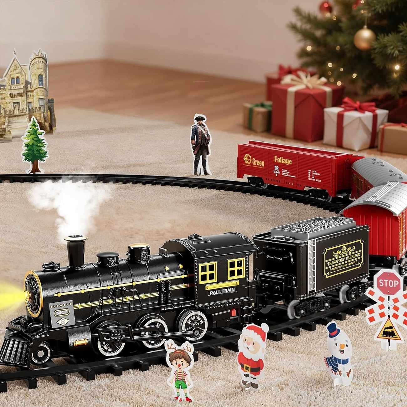 Electric Christmas Train Set - Festive Toy With Flexible Tracks For Magical Winter Evenings