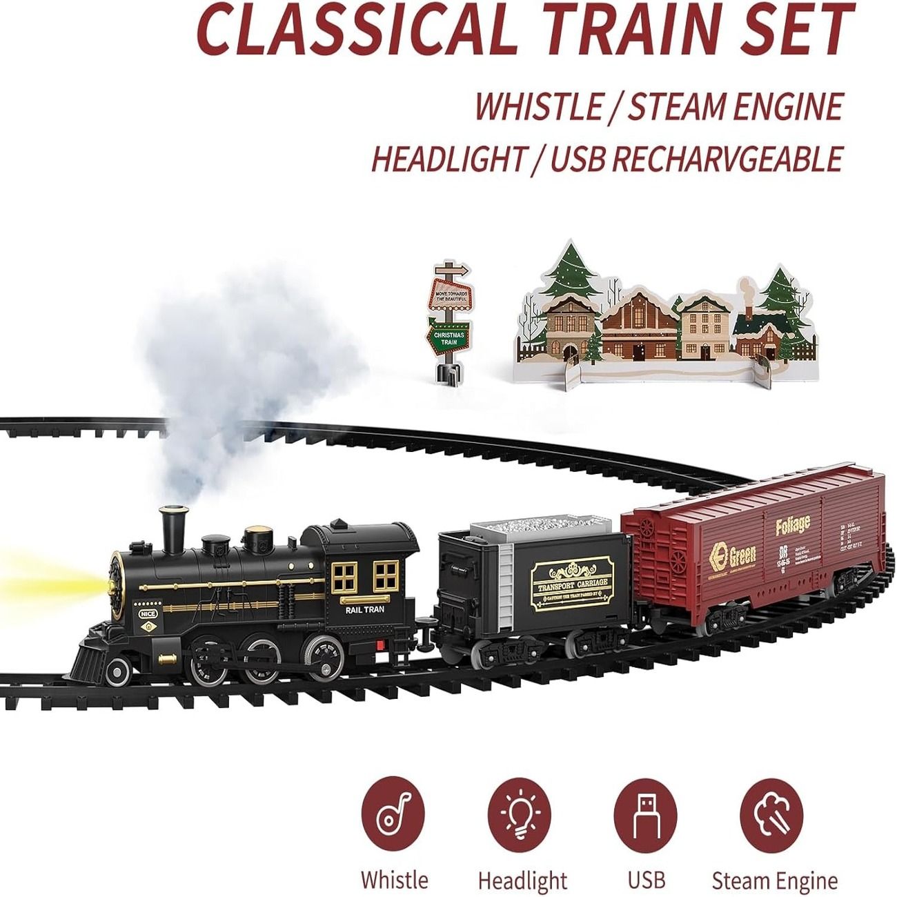 Electric Christmas Train Set - Festive Toy With Flexible Tracks For Magical Winter Evenings