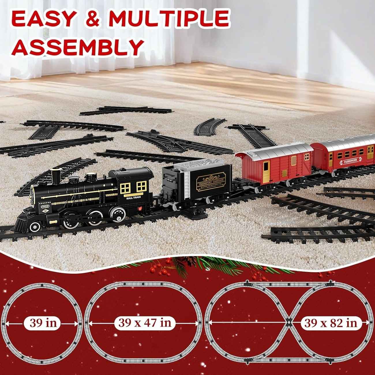 Electric Christmas Train Set - Festive Toy With Flexible Tracks For Magical Winter Evenings