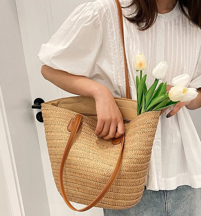 Fashionable Woven Straw Bag For Women - Beach Tote Bag handmade-04