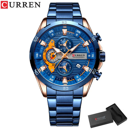 Valentines Gifts For Him Stainless Steel Quartz Chronograph Luminous Dial Watch
