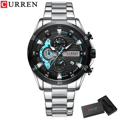 Valentines Gifts For Him Stainless Steel Quartz Chronograph Luminous Dial Watch