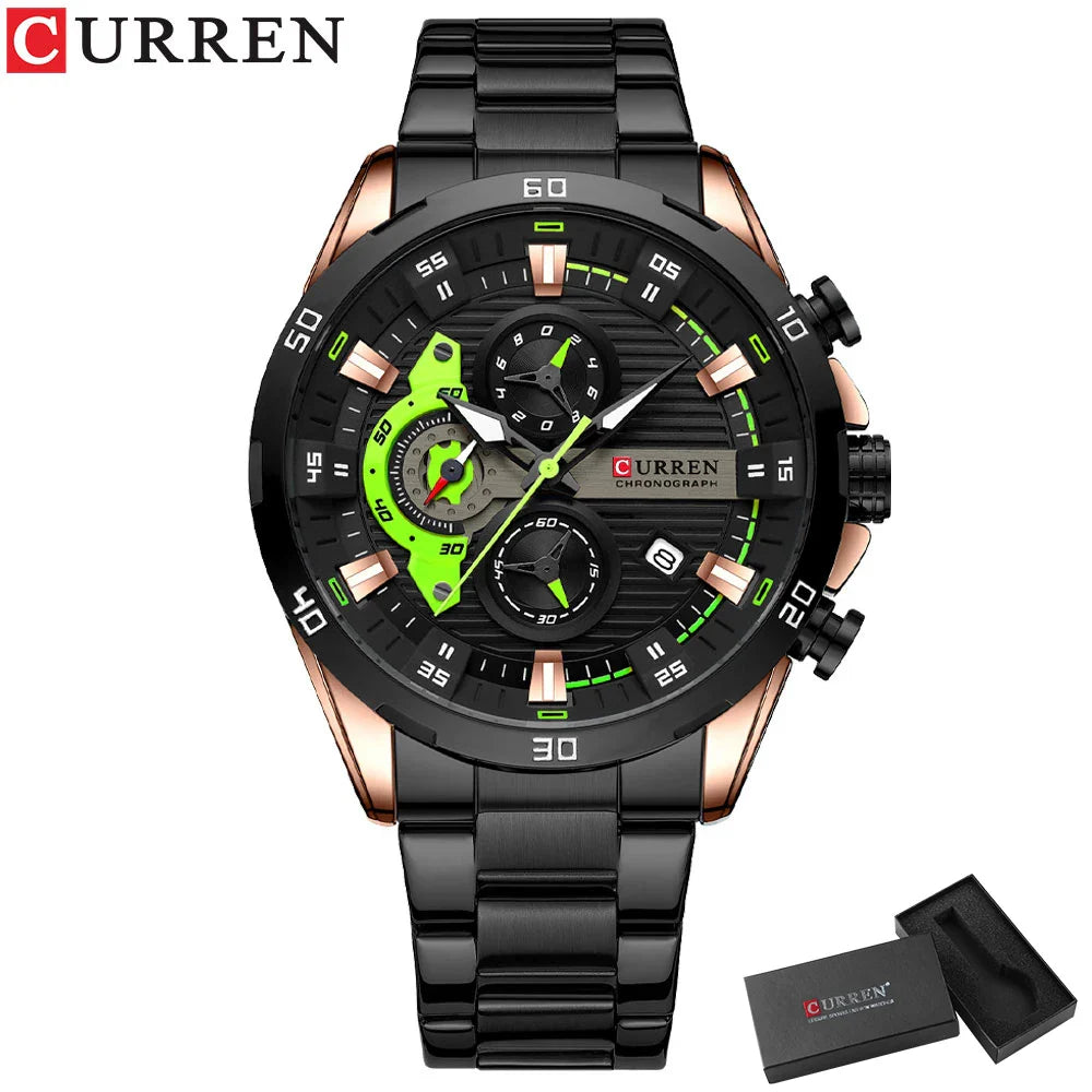 Valentines Gifts For Him Stainless Steel Quartz Chronograph Luminous Dial Watch