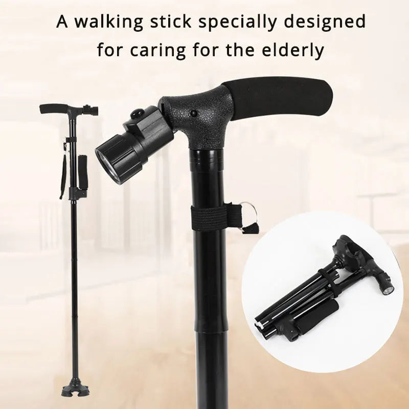 Collapsible Walking Cane With Led Light And Stable Base