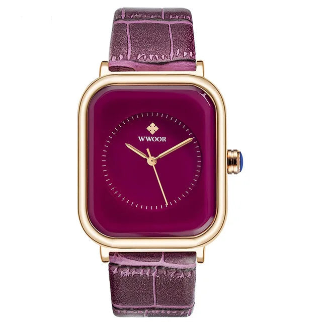 Women'S Rectangular Leather Strap Watch 35Mm