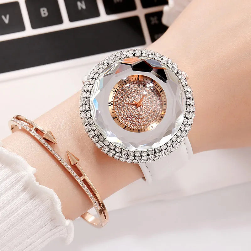Luxurious White Rhinestone Women Watch 50Mm