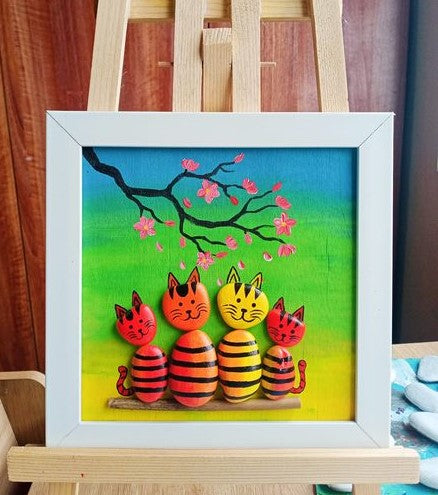 Handcrafted Stone Artwork Featuring Adorable Cat Design