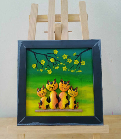 Handcrafted Stone Artwork Featuring Adorable Cat Design