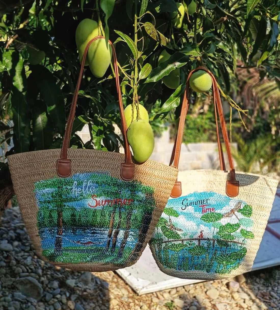 Handcrafted Woven Straw Bag Hand-Painted With Scenic Landscapes handmade-03