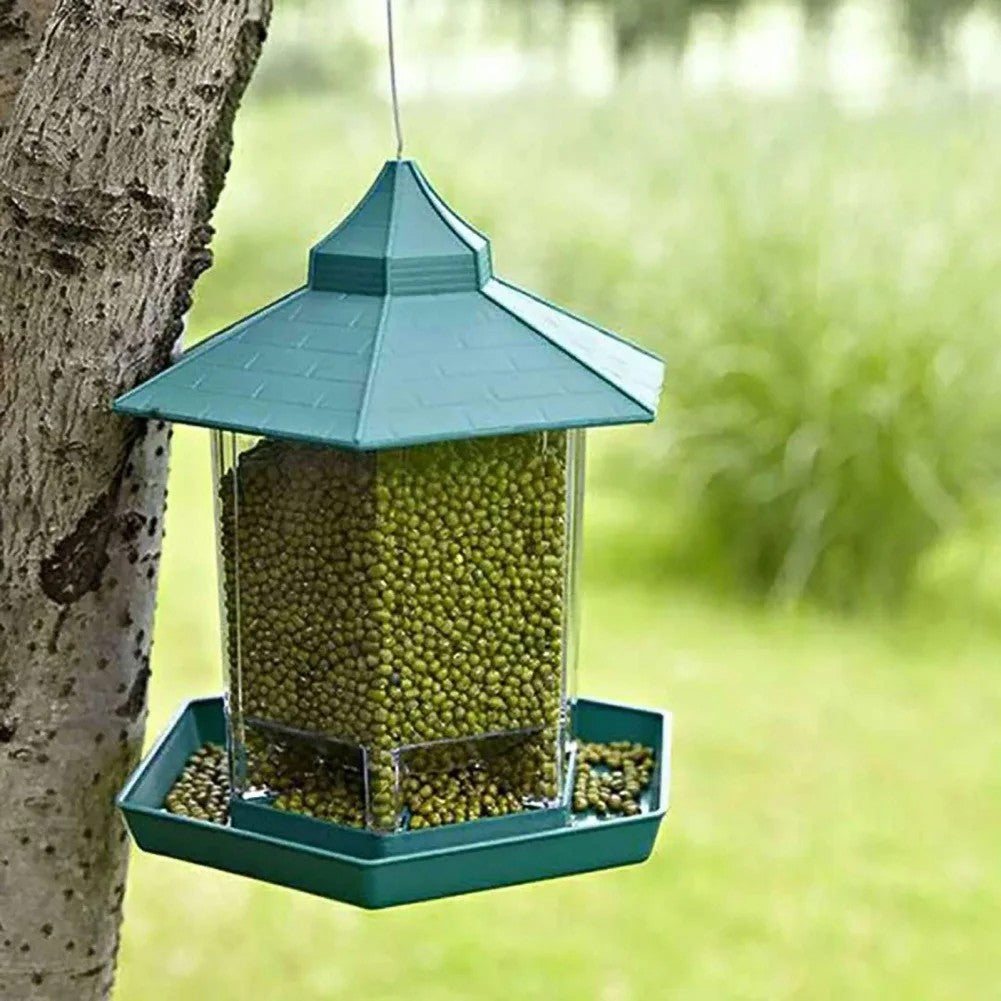 Hanging Bird Feeder Copper Roof Weather Resistant Design