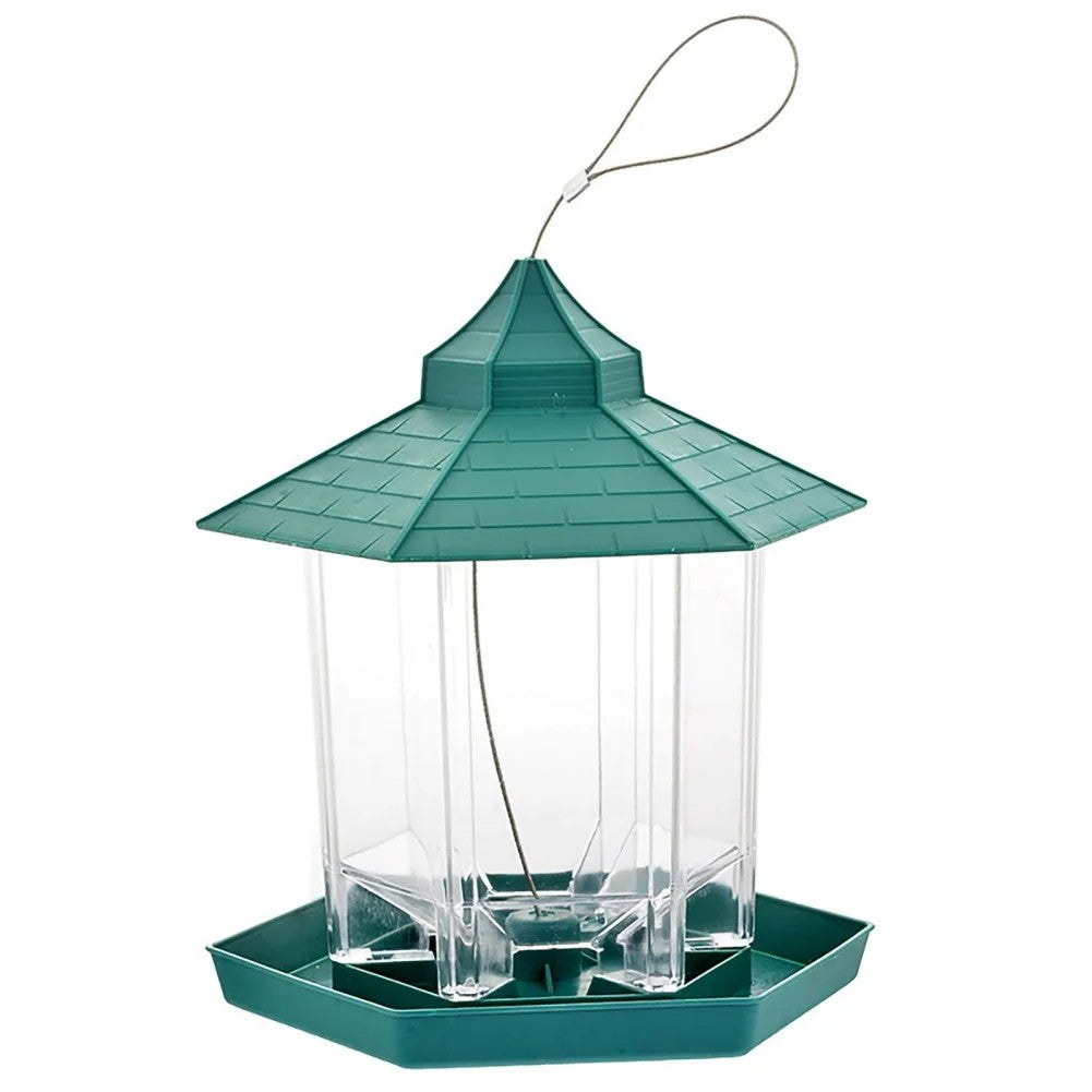 Hanging Bird Feeder Copper Roof Weather Resistant Design
