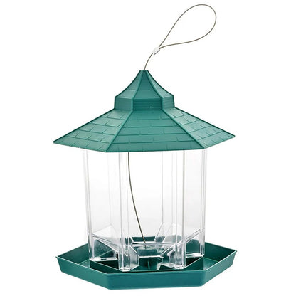 Hanging Bird Feeder Copper Roof Weather Resistant Design